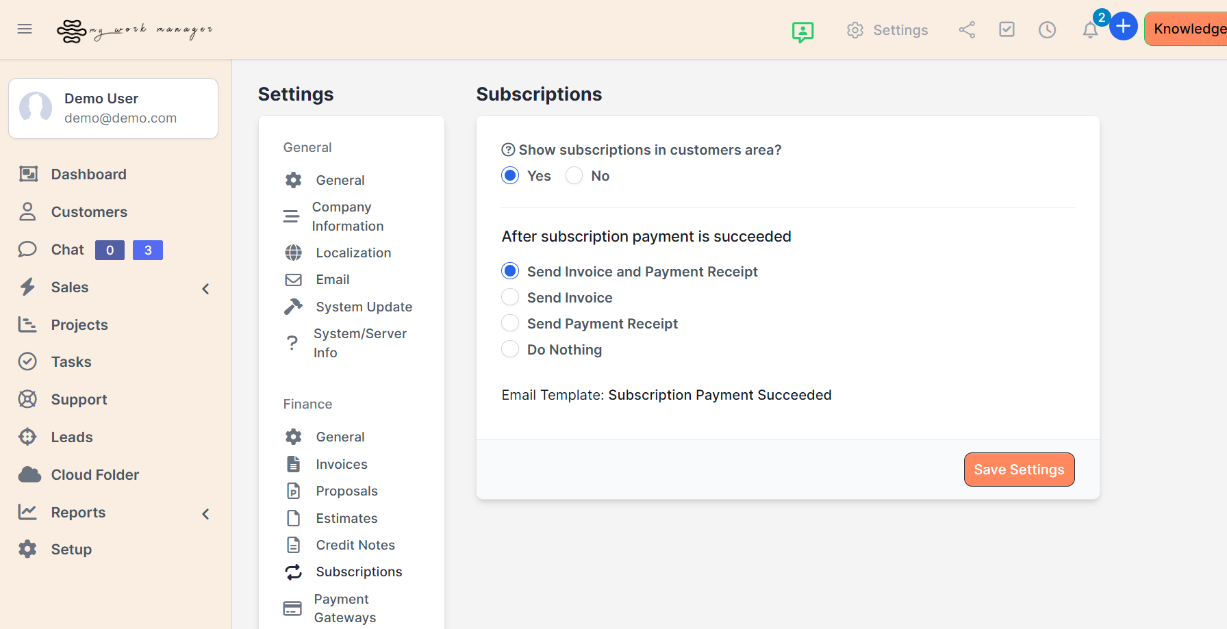 Subscriptions Screenshot